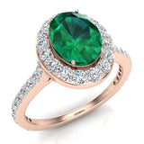 Emerald & Diamond Halo Ring 14K Gold May Birthstone - Rose Gold