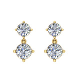 Round Brilliant Drop Two stone Diamond Dangle Earrings 14K Gold-G,SI - Yellow Gold