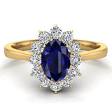 September Birthstone Blue Sapphire Oval 14K Gold Diamond Ring 0.80 ct tw - Yellow Gold