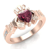 Genuine Heart Red Garnet Claddagh Diamond Ring 0.62 cttw 14K Gold - Rose Gold