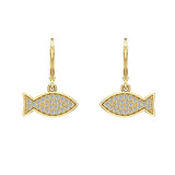 14k Fish 0.68 cttw Pave Set Diamond Stud Earring-I,I1 - Yellow Gold