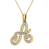 Initial pendant A Letter Charms Diamond Necklace 18K Gold-G,VS - Yellow Gold