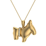 18K Gold Necklace Diamond Dog Pendant 0.10 Carat Total Weight-G,VS - Yellow Gold