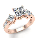 Three-stone Princess cut Engagement ring 14K Gold 1.40 CT F,VS - Rose Gold