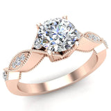 Infinity Style Milgrain Vintage Look Diamond Engagement Ring 5.70 mm Round Brilliant Cut 14K Gold (G,I1) - Rose Gold