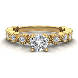 Milgrain Engagement Ring Round Brilliant Diamond 14K Gold 0.75-ct I1 - Yellow Gold