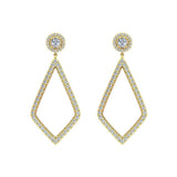 1.82 Ct Magnificent Diamond Dangle Earrings delicate Kite Halo Stud 18K Gold-G,VS - Yellow Gold
