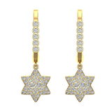 Star of David Diamond Dangle Earrings Dainty Drop Style 14K Gold-I,I1 - Yellow Gold