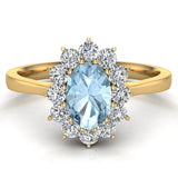 December Birthstone Blue Topaz Oval 14K Gold Diamond Ring 0.80 ct tw - Yellow Gold