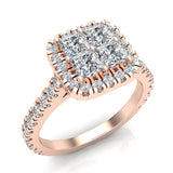 Princess Cushion Halo Diamond Engagement Ring 1.38 ctw 14K Gold-I,I1 - Rose Gold