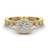 Round Halo Diamond Engagement Ring Stackable Milgrain Design 14K Gold 0.63 ct-SI - Yellow Gold