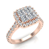 Princess Cushion Halo Diamond Engagement Ring 1.38 ctw 14K Gold-G,I1 - Rose Gold