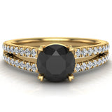 Black & White Split Shank Engagement with Accent Ring 1.10 ctw 14K Gold Glitz Design (G,SI) - Yellow Gold