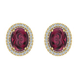 4.34 ct tw Red Garnet & Diamond Cabochon Stud Earring In 14k Gold-G,I1 - Yellow Gold