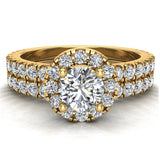 Petite Wedding Rings Halo Round Cut bridal Set 18K Gold 1.50 ct-G,SI - Yellow Gold