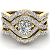 Wedding Ring Set Round cut Solitaire with enhancer bands  14K Gold 1.20 carat-F,VS - Yellow Gold