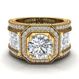 Moissanite Halo Engagement Ring 18K Gold 7.30 mm 6.35 carat-G,VS - Yellow Gold