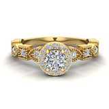 Halo diamond ring alternate marquee-square shank 14K Gold 0.50 ct SI - Yellow Gold
