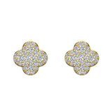 Luck Charm Clover Pave Cluster Diamond Stud Earrings 1/2 ct 14K Gold-G,SI - Yellow Gold