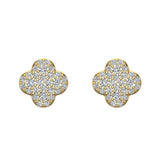 Luck Charm Clover Pave Cluster Diamond Stud Earrings 1/2 ct 18K Gold-G,VS - Yellow Gold