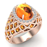 18K Gold Citrine Diamond Dome style cocktail rings 2.93 CT - Rose Gold