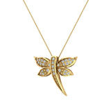 Dragon fly 14K Gold Necklace Pave set Diamond Charm 0.36 Ct-G,SI - Yellow Gold
