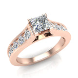 Princess Cut Diamond Engagement Ring Riviera Shank 1.07 ctw 14K Gold-I,I1 - Rose Gold