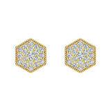 Hexagonal Shape Pave Diamond Cluster Stud Earrings 1/2 ct 14K Gold-I,I1 - Yellow Gold