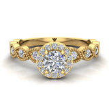Round brilliant Halo Diamond engagement ring marquee 14K Gold 0.50 CT I1 - Yellow Gold