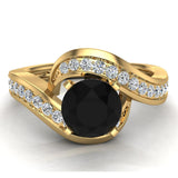 1.00 ct Intertwined Solitaire Natural Black & White Diamond Engagement Ring 14K Gold - Yellow Gold