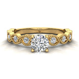Milgrain Round Diamond Engagement Ring Luscious Marquise Design 18K Gold 0.60 ct-G,VS - Yellow Gold