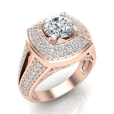 Solitaire Diamond Square Halo Split Shank Wedding Ring 14K Gold-G,SI - Rose Gold