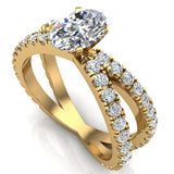 X Cross Splitshank Oval Shape Engagement Ring 1.75 ct 18K Gold - Yellow Gold