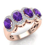 Oval Amethyst & Diamond Band Ring 14K Gold - Rose Gold
