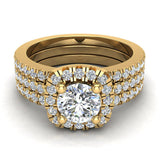 Luxury Round Cushion Halo Diamond Engagement Ring Set 14K Gold (I,I1) - Yellow Gold