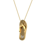Flip Flop Sandals Diamond Charm Necklace 14K Solid Gold 0.04 ctw-I,I1 - Yellow Gold