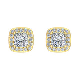 Princess cut Cushion Style Halo Diamond Stud Earrings 14K Gold-G,SI - Yellow Gold