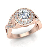 GIA Round brilliant halo diamond engagement rings criss-cross 18K 1.25 ctw G-VS - Rose Gold