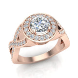 GIA Round brilliant halo diamond engagement rings criss-cross 14K 1.25 ctw I-I1 - Rose Gold