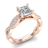 Princess-Cut Solitaire Diamond Braided Shank Engagement Ring 18K Gold (G,VS) - Rose Gold