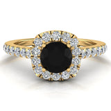 Black Diamond Ring Halo rings for women 1.35 carat tw 14K Gold I,I1 - Yellow Gold