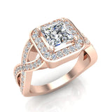 Diamond Engagement Ring for Women GIA Princess Cut Halo Rings 18K Gold 1.50 ct G-VS - Rose Gold