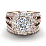 Moissanite Halo Wedding Ring Set for Women 14K Gold 3.20 carat-I,I1 - Rose Gold