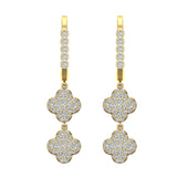 Clover Diamond Dangle Earrings Dainty Drop Style 14K Gold 1.23 ct-G,SI - Yellow Gold