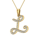 Initial pendant L Letter Charms Diamond Necklace 14K Gold-G,I1 - Yellow Gold