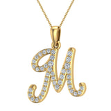 Initial pendant M Letter Charms Diamond Necklace 14K Gold-G,I1 - Yellow Gold