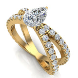 X Cross Split Shank Pear Shape Diamond Engagement Ring 1.75ct 18K Gold - Yellow Gold
