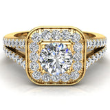 Round Brilliant cushion halo diamond engagement rings 1.10 ct-I,I1 - Yellow Gold