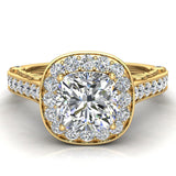 Round Brilliant Cushion Halo Diamond Engagement Ring 14K 1.15 ct-G,SI - Yellow Gold