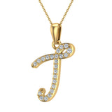 Initial Pendant T Letter Charms Diamond Necklace 14K Gold-G,I1 - Yellow Gold